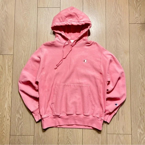 Champion Reverse Weave Pullover Hoodie Sweatshirt Pink Size M โCโ Logo - Picture 3 of 5